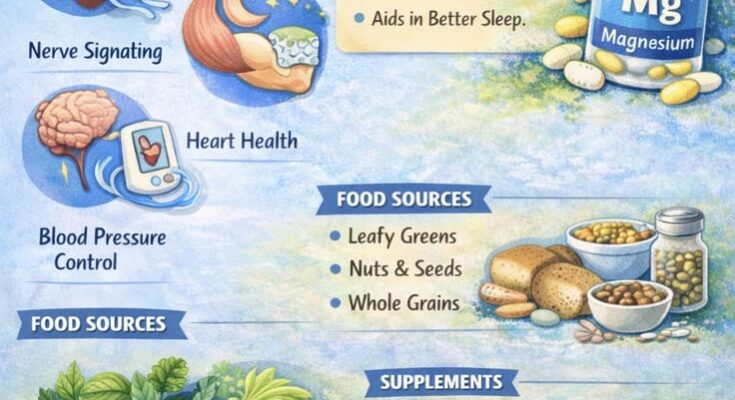 "Magnesium deficiency symptoms including fatigue, muscle cramps, headaches, anxiety, and irregular heartbeat."